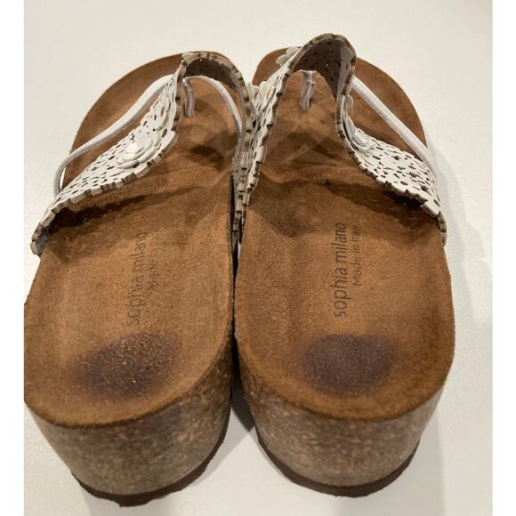 Sophia Milano White Laser Floral Cut Out Leather Upper Cork Bed Sandals Size 9 - Picture 2 of 5